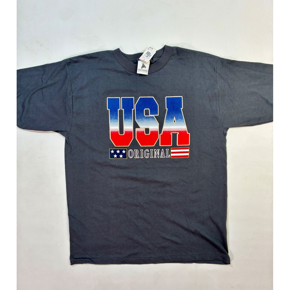 90s Vintage Outhouse Designs USA Original Graphic T Shirt Large Men's Patriotic